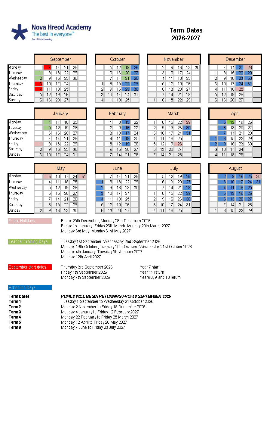 Term dates